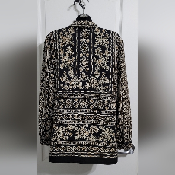 2 FOR💲1️⃣ Alia Black & Tan Abstract Patterned Button-down Blouse Size 8 - Picture 5 of 8